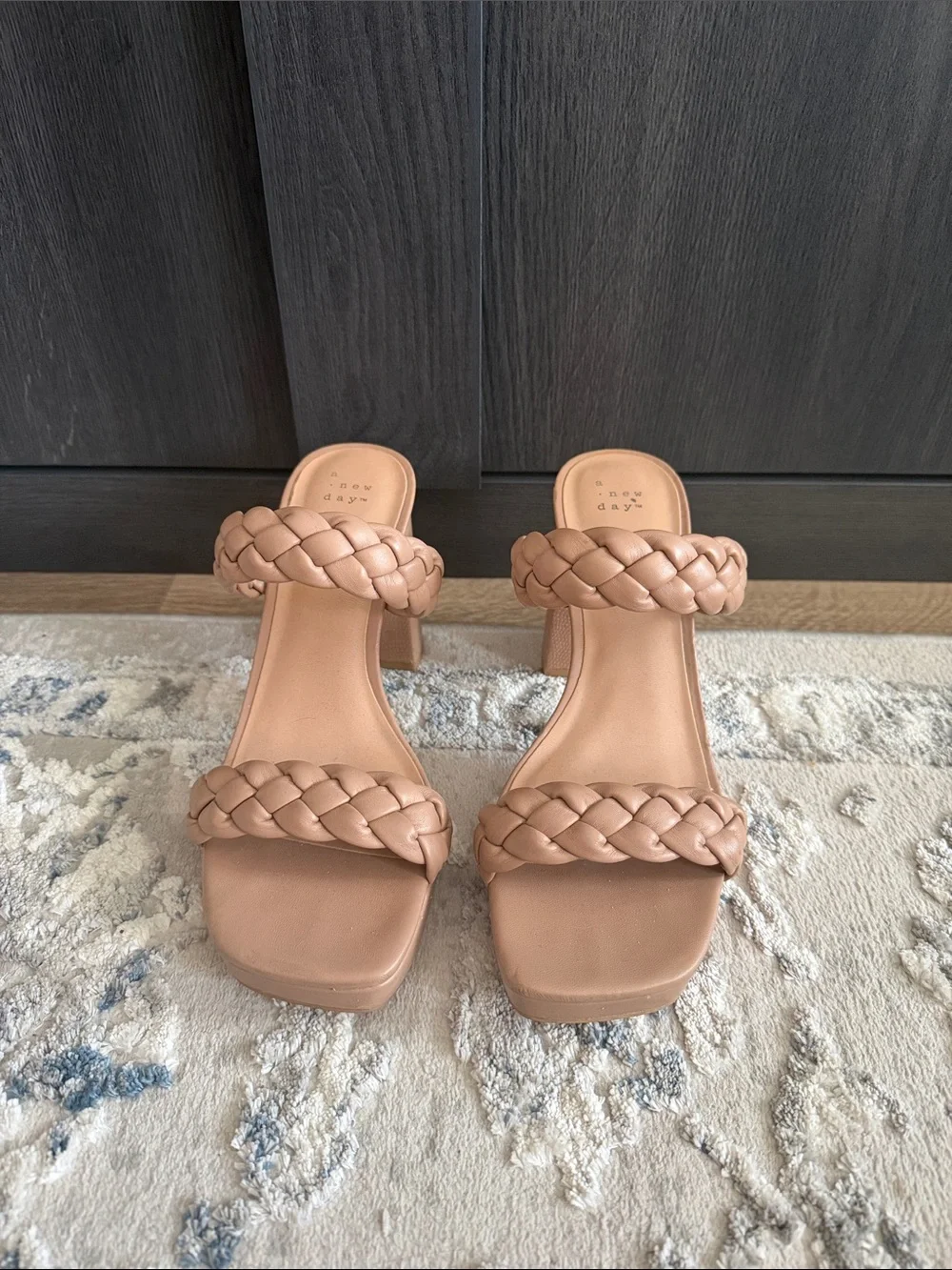 a new day Braided Double-Strap Block Heel Sandals in Beige